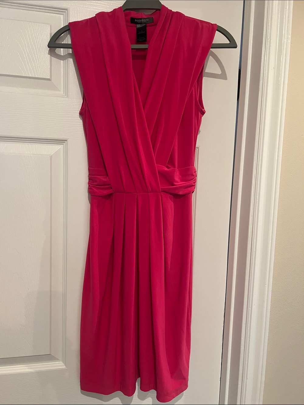 Bisou Bisou Sleeveless Draped Midi Dress in Fuchsia Pink